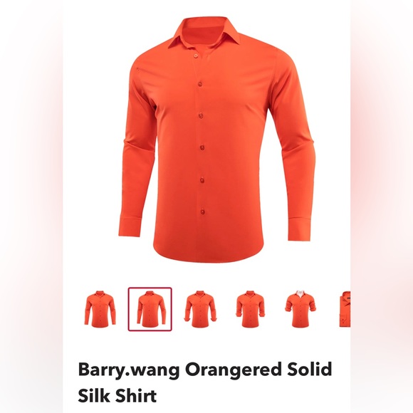 NWT Mens Barry.wang Orangered Solid Silk Shirt Size 3X - Picture 8 of 10